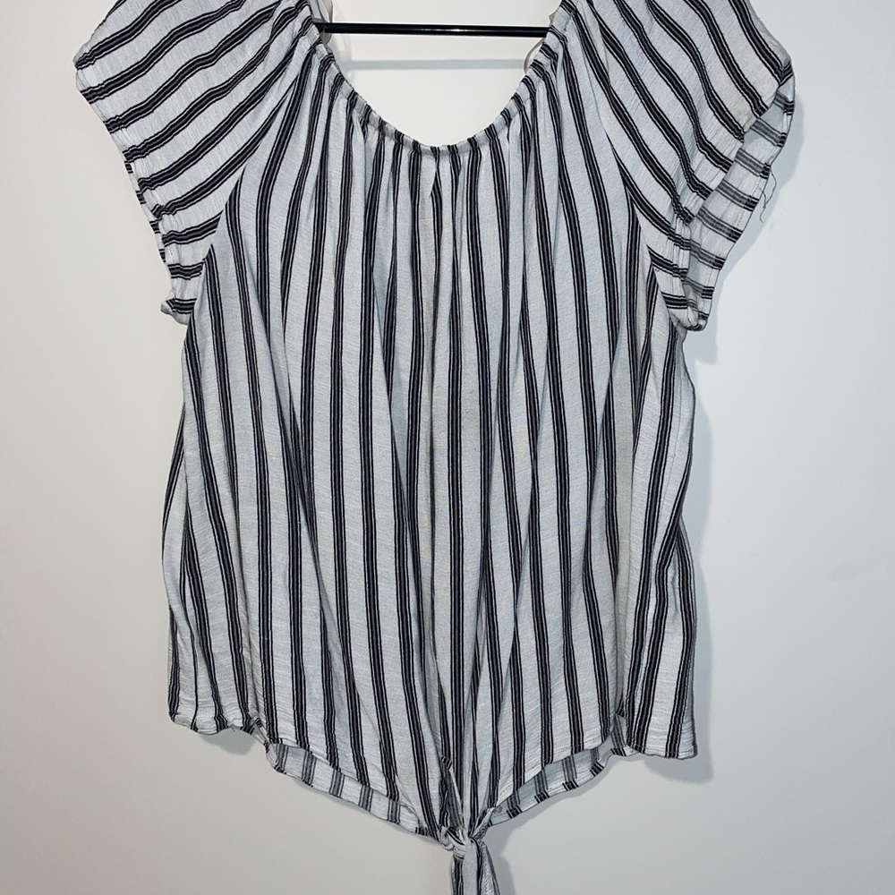 Striped tied off the shoulder shirt